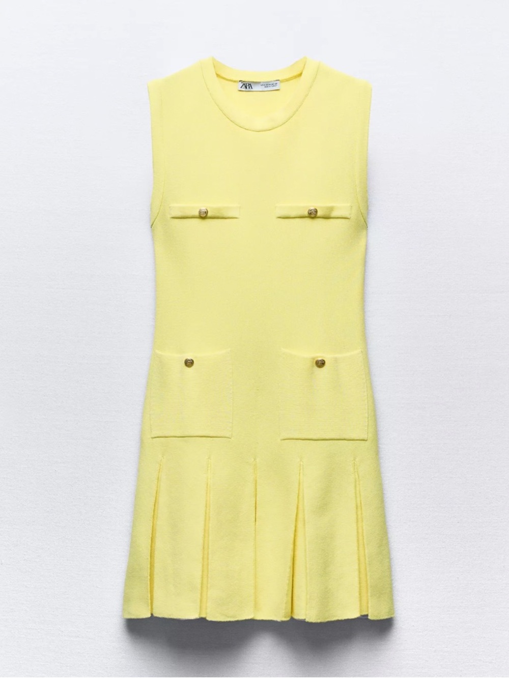 Zara Yellow Pleat Mini Dress